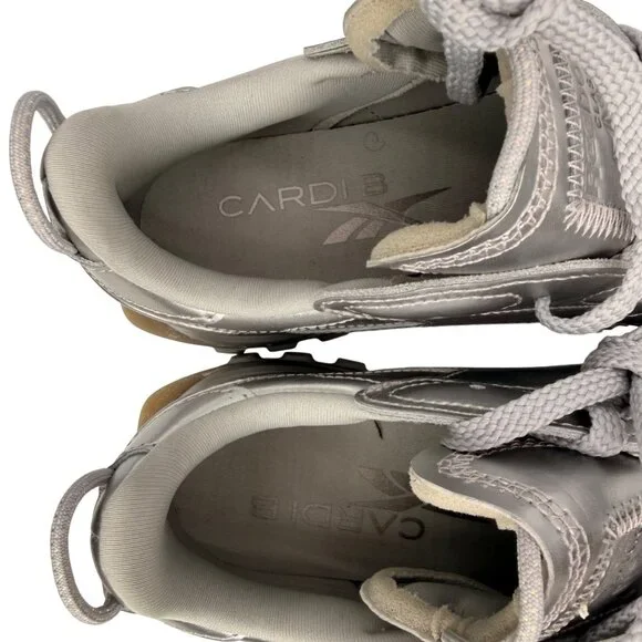 Reebok x Cardi B Classic Leather Silver Metallic Pewter Sneakers Women's 9.5 - Picture 10 of 10